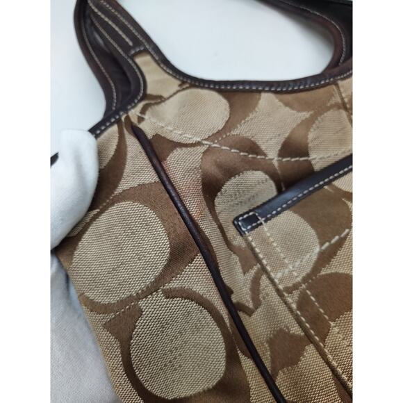 Coach Chelsea Signature Brown Canvas Leather Trim Double Handles Shoulder Bag - Picture 5 of 16